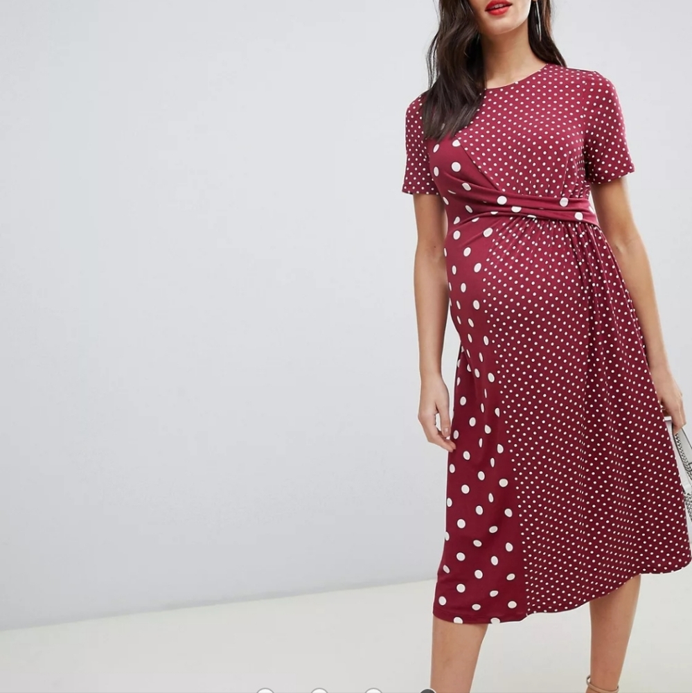 ASOS DESIGN Maternity mixed spot twist front dress